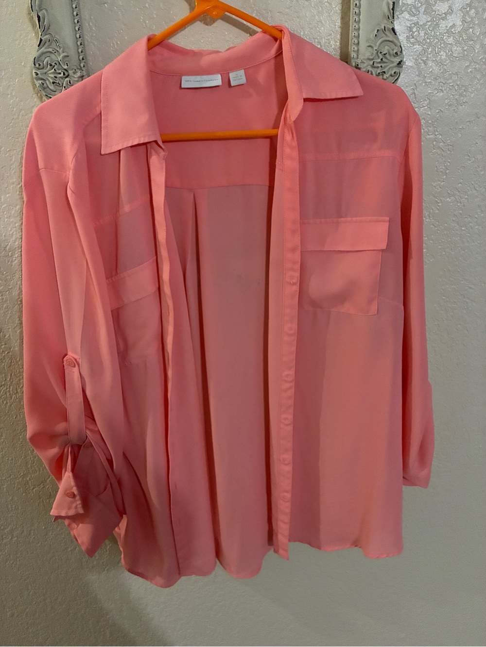 New York & Company Pink Relaxed Button-Down Shirt
